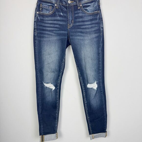KANCAN | Distressed Dark Wash Blue Denim Skinny Cuffed Jeans Women’s Size 7/27 - Picture 1 of 7